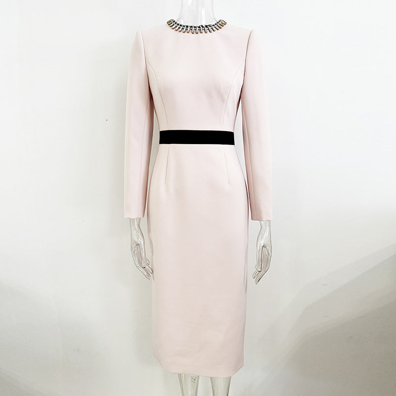 Stylish Graceful Simple Diamond Beaded Color Matching Dress