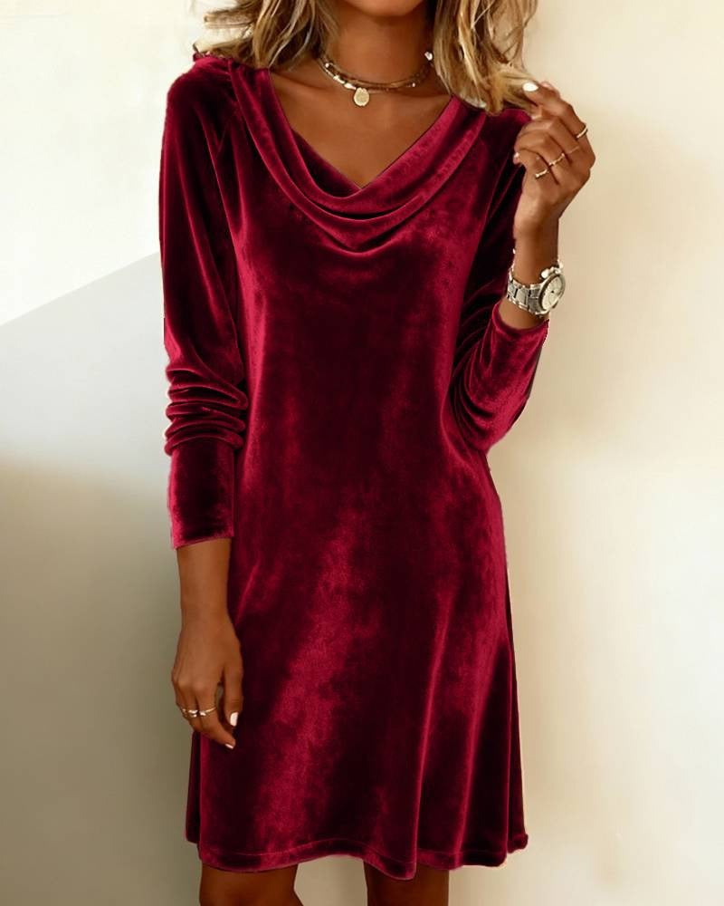Women's Elegant Swing Collar Veet Midi Dress