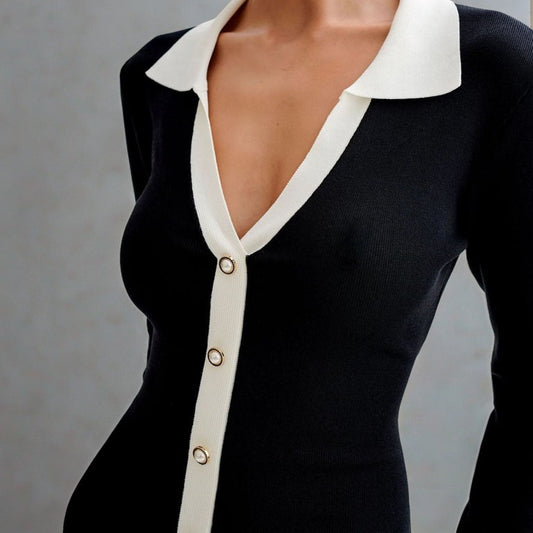 Bow Bandage Ruffled Knitted Dress Pearl Dresses