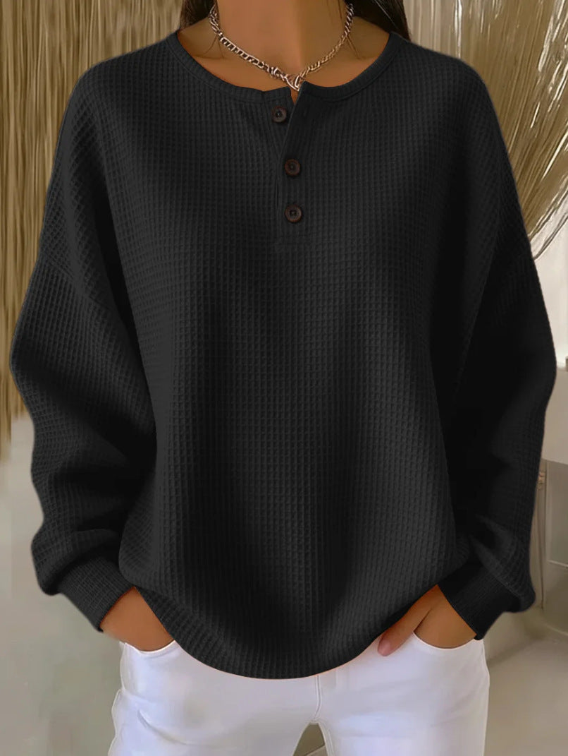 Fashion Round Neck Waffle Solid Color Women's Sweater