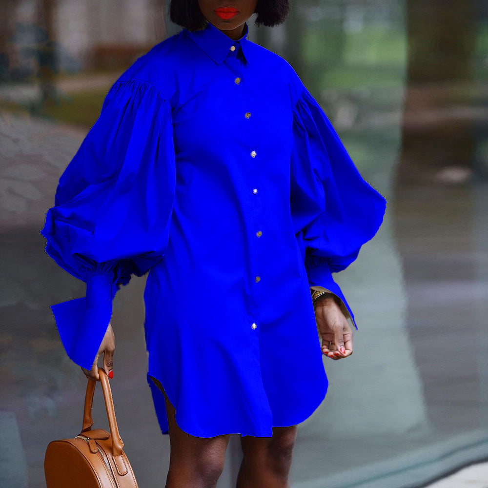 Women's Puff Sleeves Solid Color Casual Long Dress