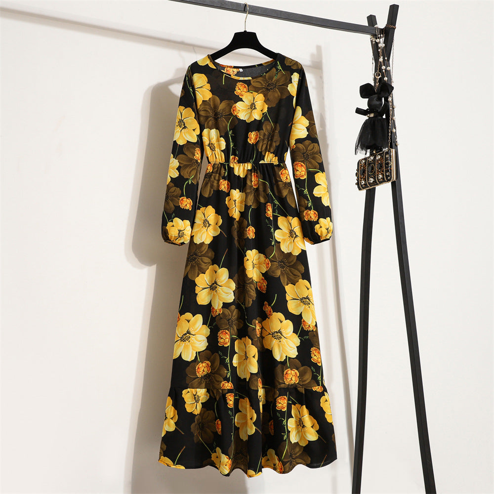 Women's Chiffon Dress Spring Long Sleeve Round Dresses