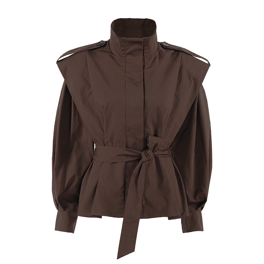 Women's Lapel Long Sleeve Versatile Trench With Waist Coats