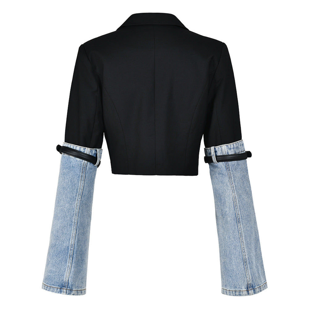 Women's Contrast Color Patchwork Denim Autumn Design Coats