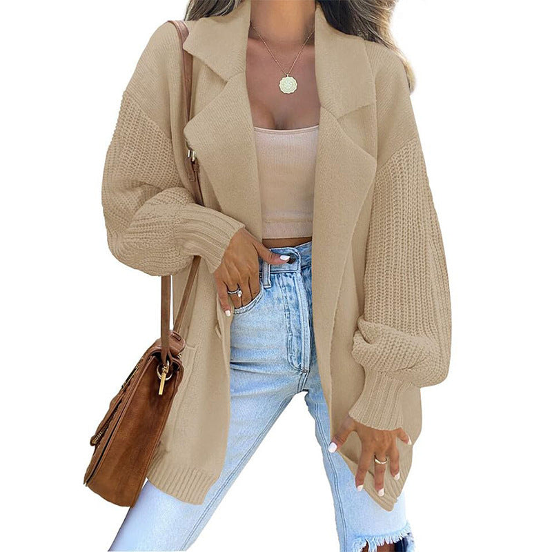 Solid Color Collar Long Sleeve Knitted Sweaters