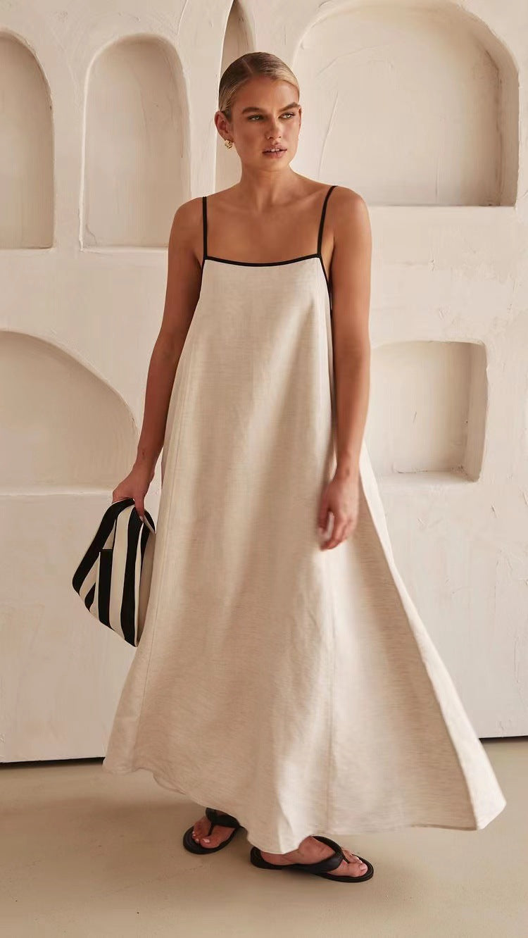 Fashion Color Contrast Sling Swing Dress Dresses