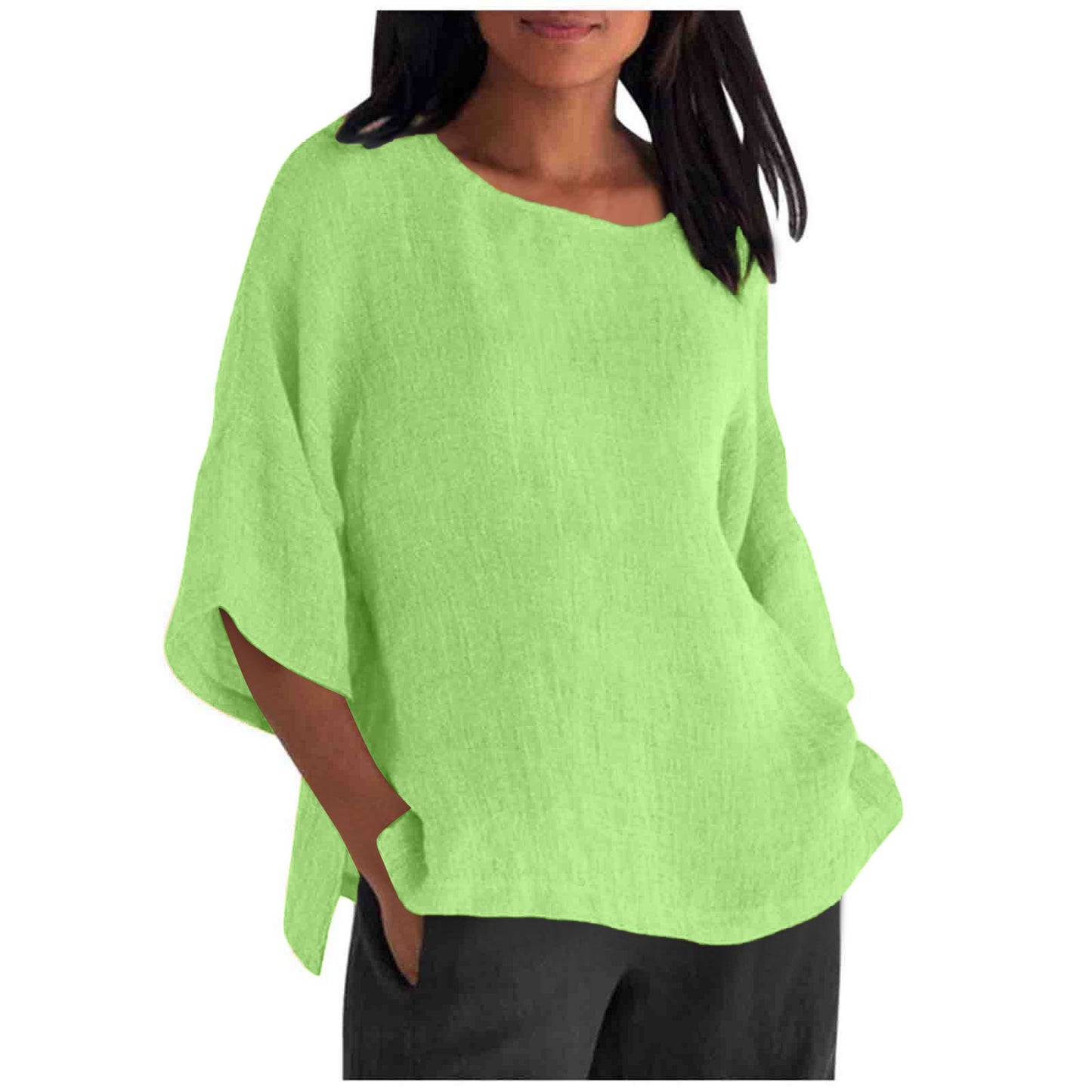 Women's Delivery Three-quarter Sleeve Round Neck Cotton Blouses