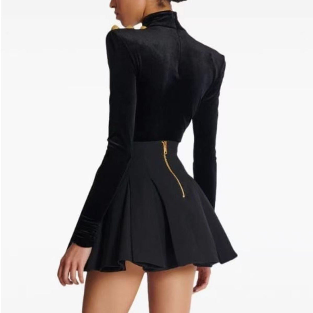 Spring Veet Turtleneck Base Metal Buckle Type Suits