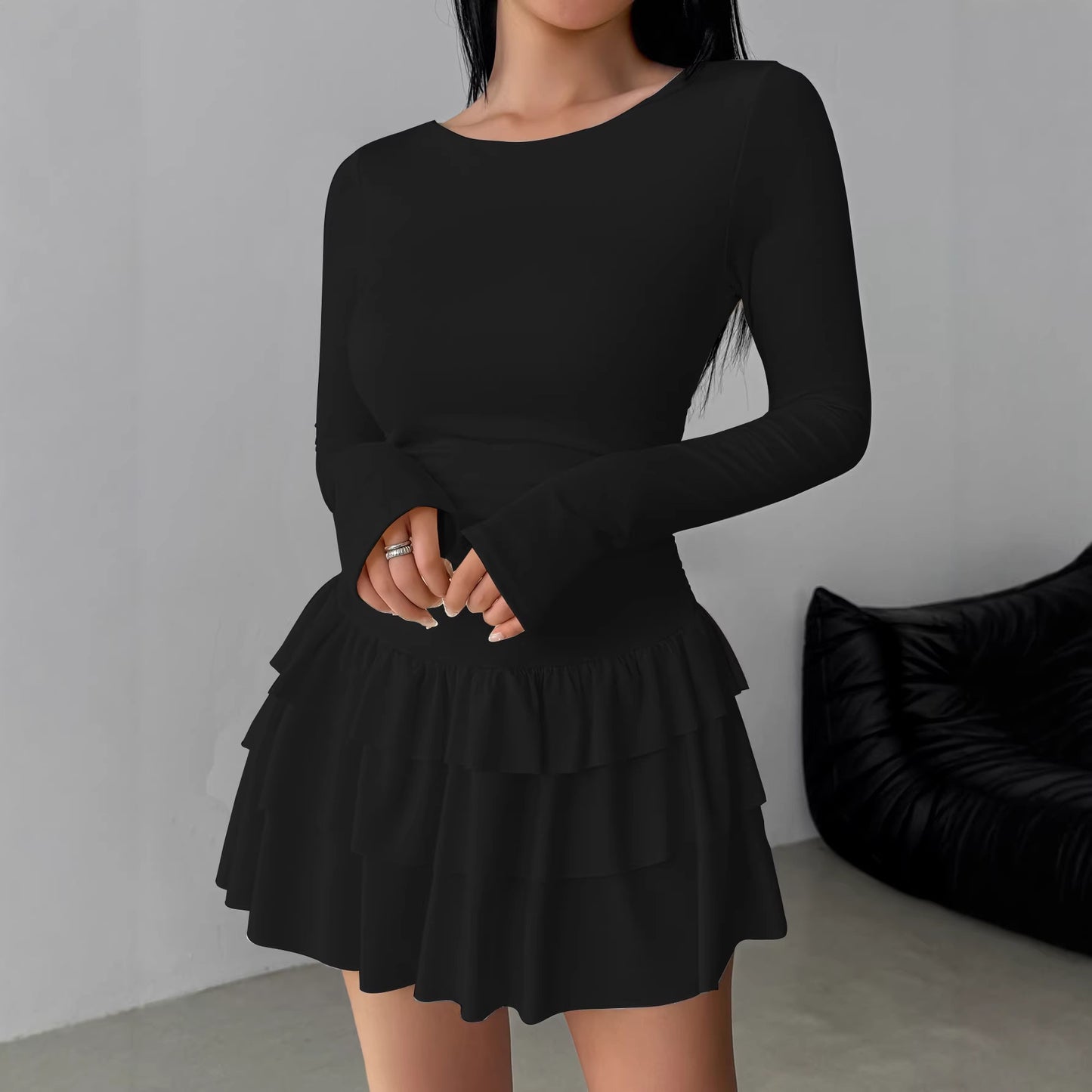 Women's Solid Color Temperament Long Sleeve High-grade Dress