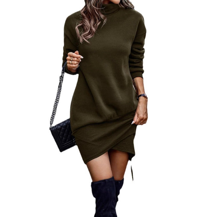 Solid Color Turtleneck Long Sleeve Cross Shorts