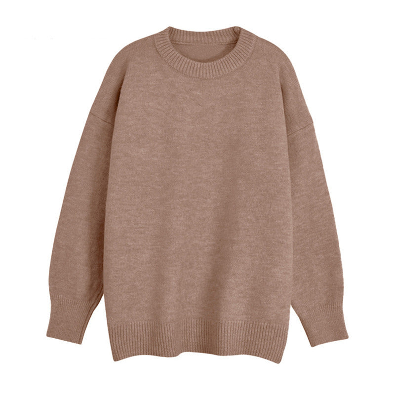 Women's Solid Color Casual Round Neck Pullover Outer Wear Korean Style Sweater