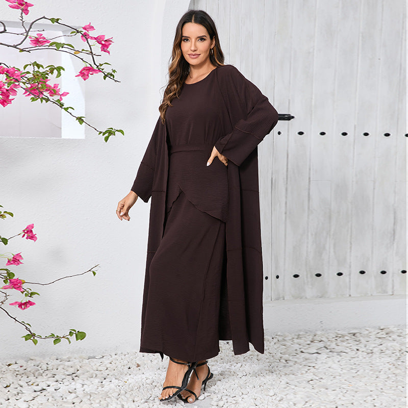 Women's Long-sleeved Simple Elegant Stitching Three-piece Set Dress
