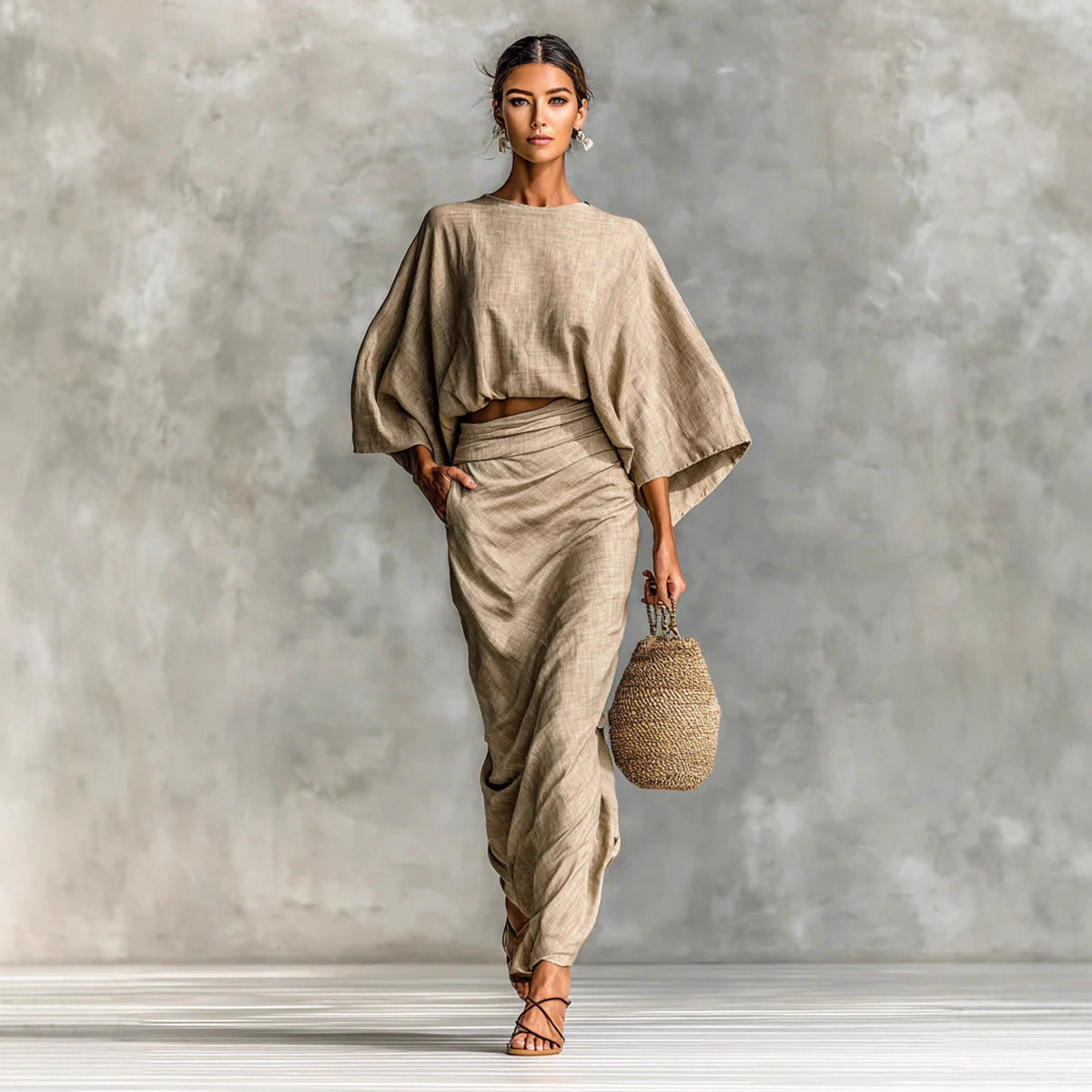 Women's Matching Batwing Sleeve Versatile Pocket Back Suits