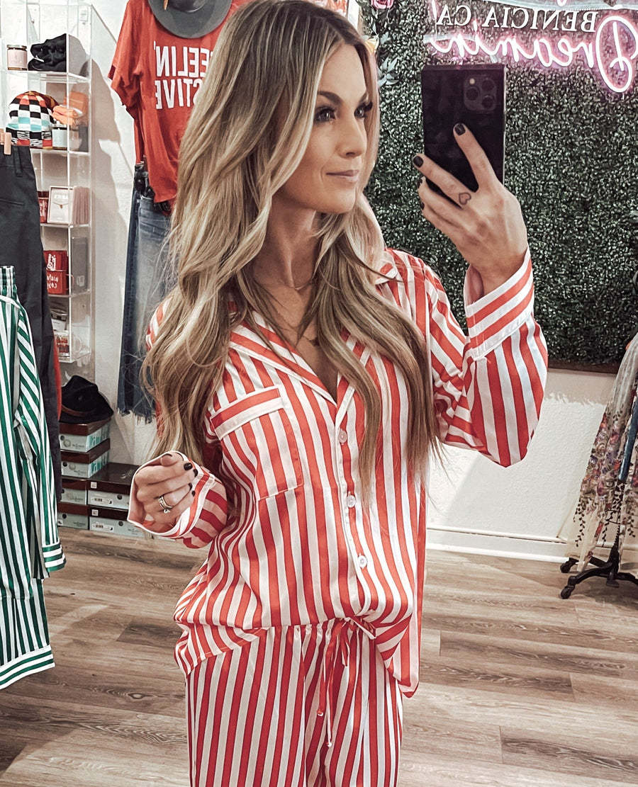 Women's Artificial Silk Striped Collar Loose Outfit Christmas Suits