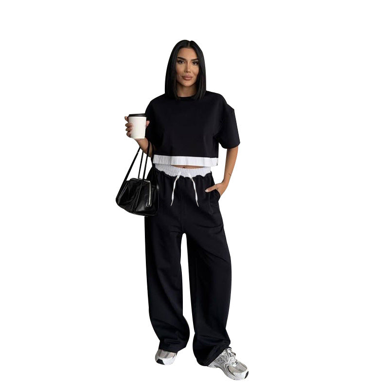 Women's Solid Color Round Neck Sleeves Fashion Suits