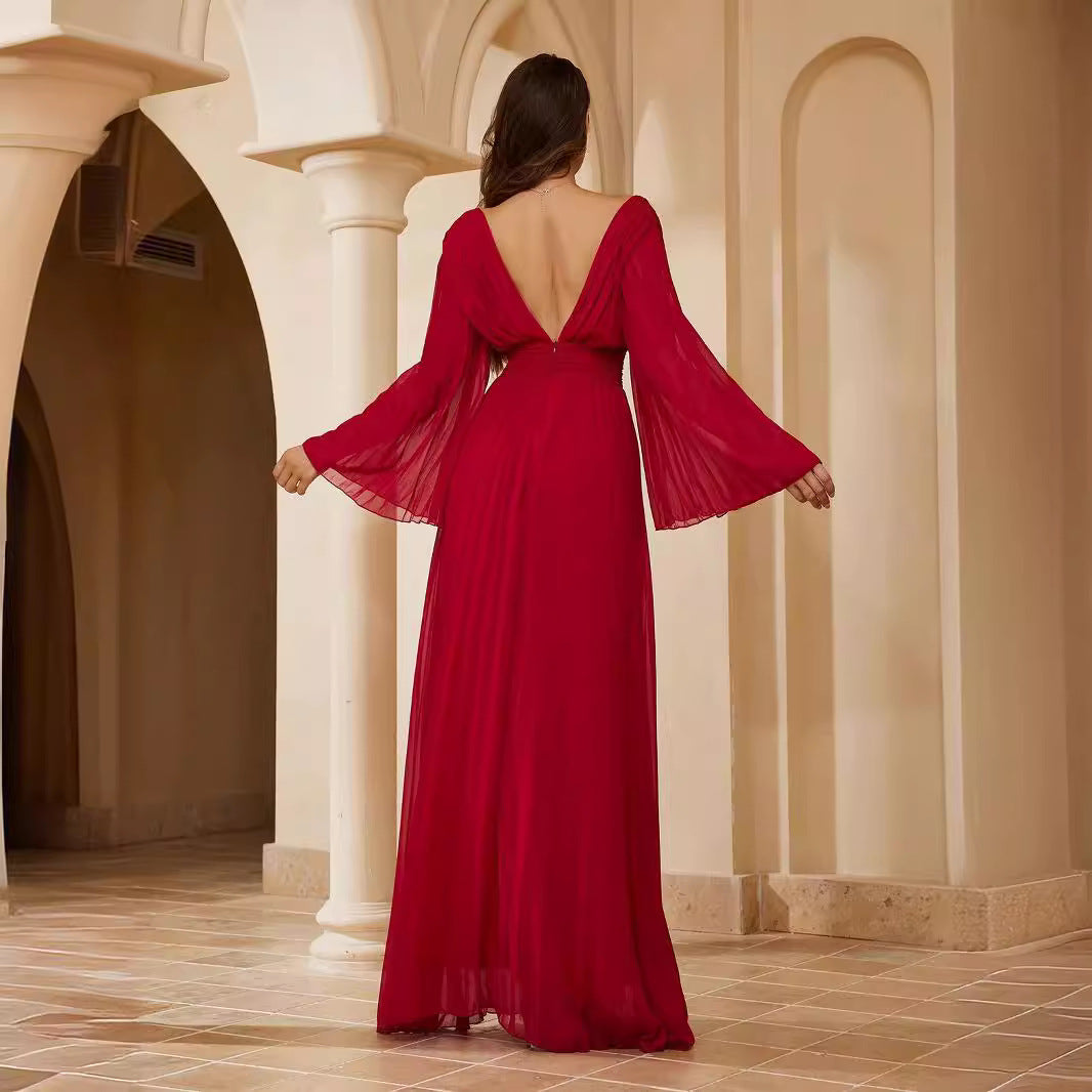Women's Sexy Deep V Long-sleeved Dress Slim Wedding Dresses