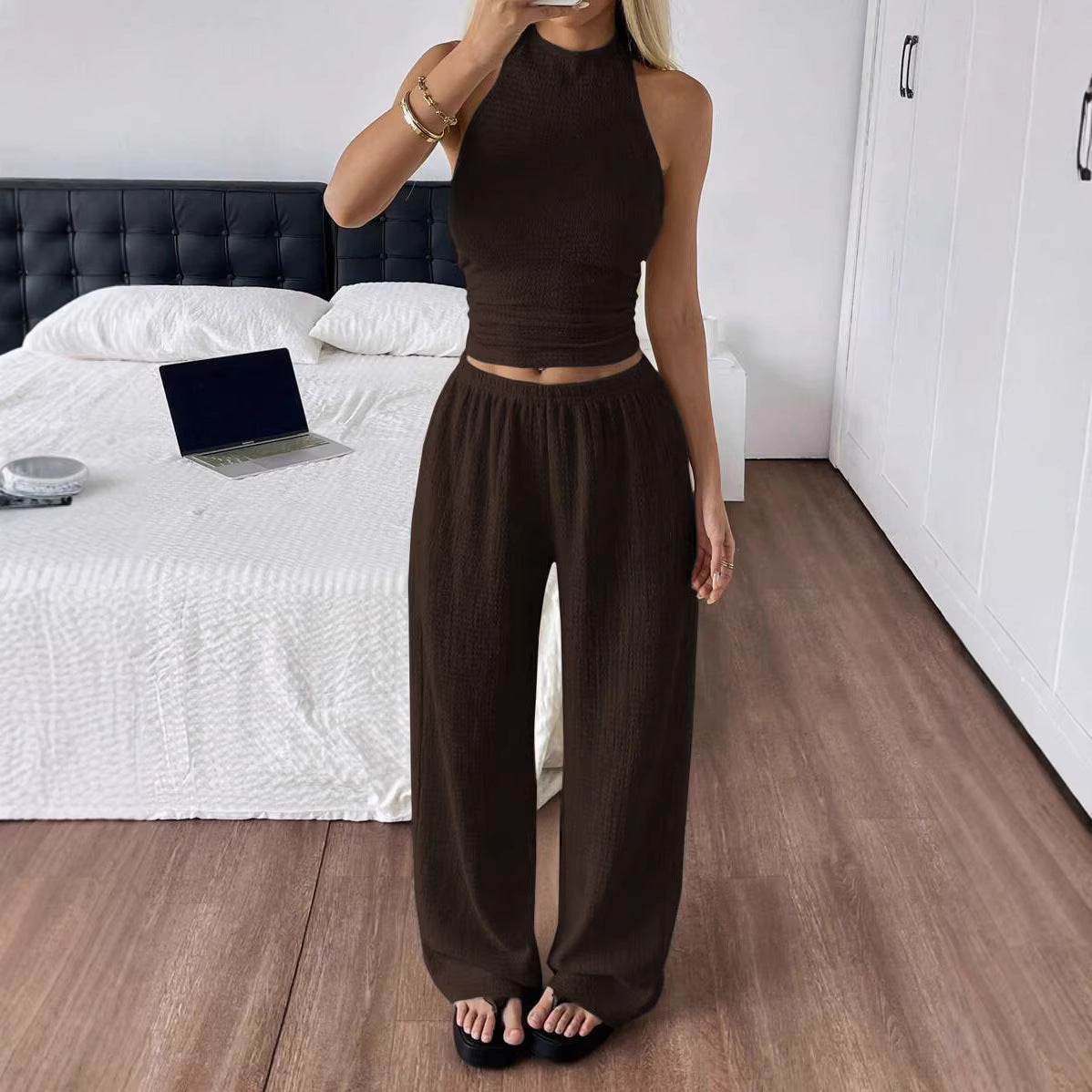 Women's Leisure Vacation Wide Leg Trousers Two-piece Fashion Casual Suit