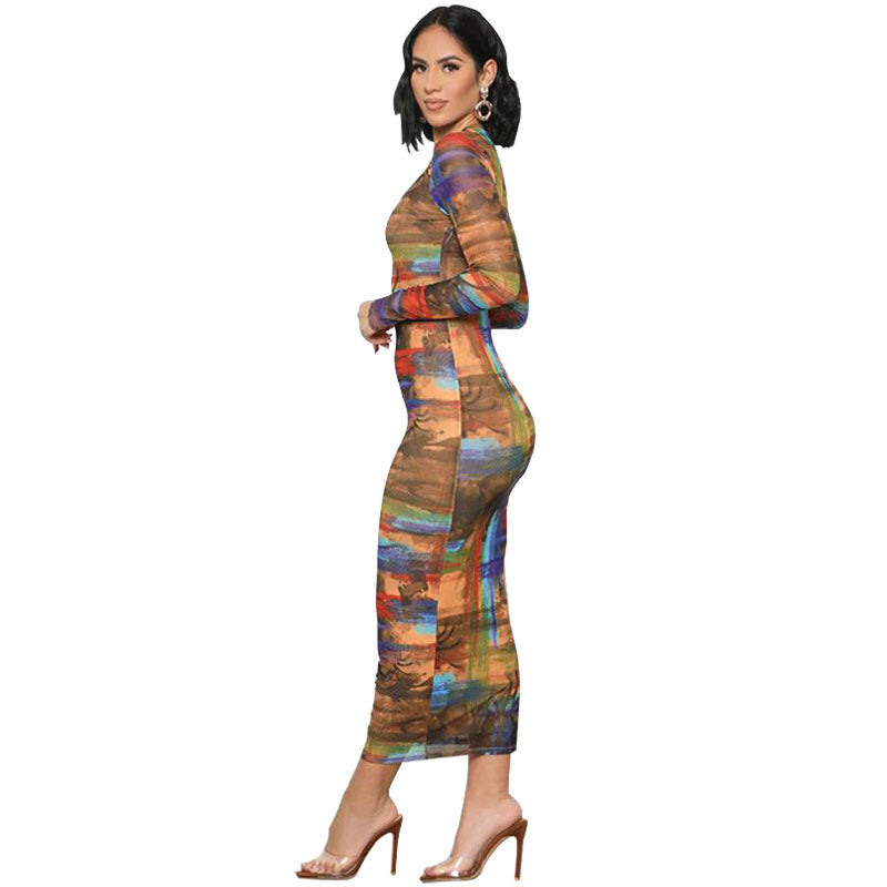 Women's Printed Wear Fall Long Sleeves Autumn Dress