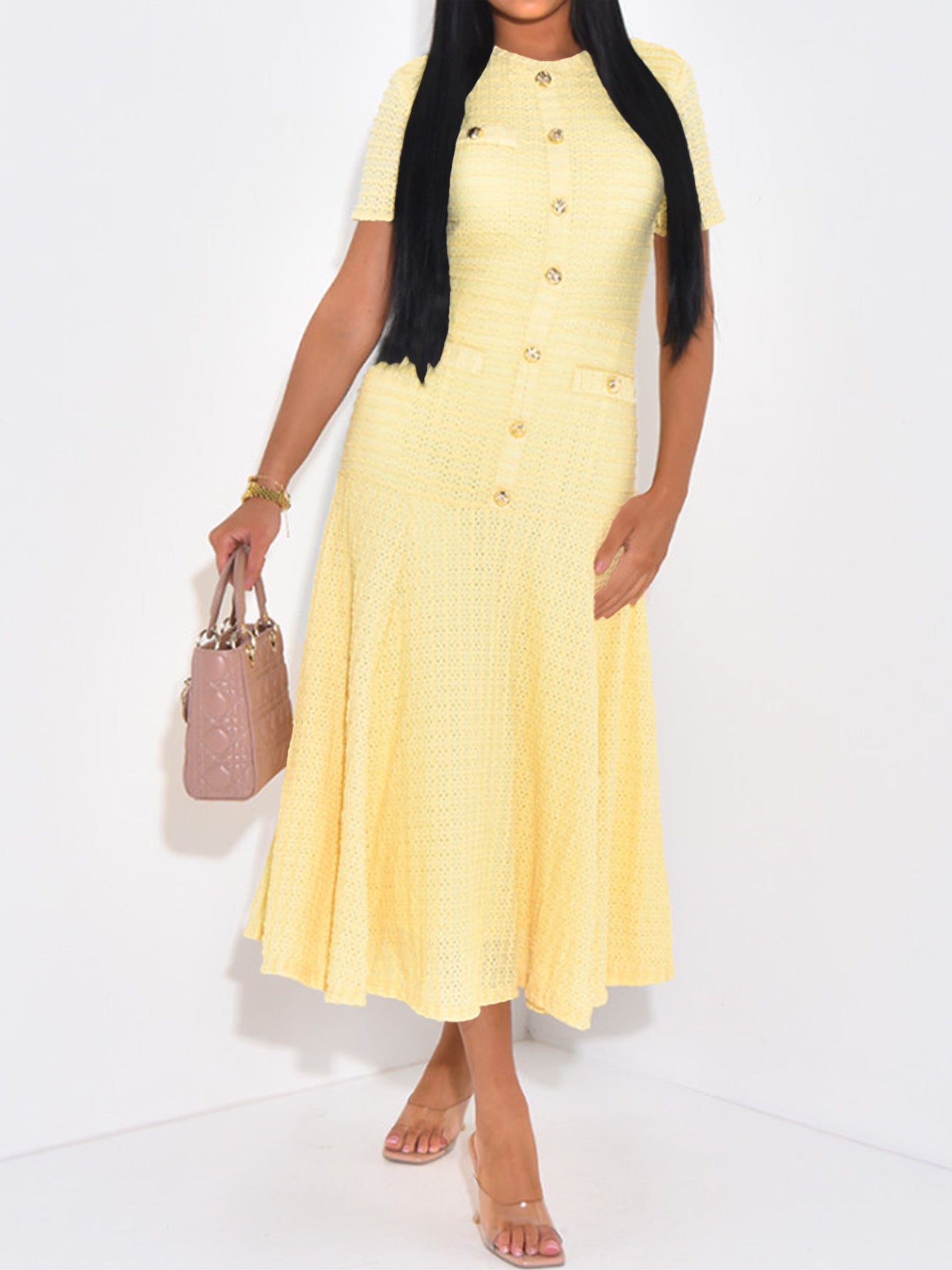 Women's Simple Elegant Style Button Sleeve Maxi Dresses