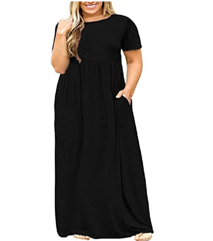 Women's Clothes Sleeve Round Neck Solid Color Dresses
