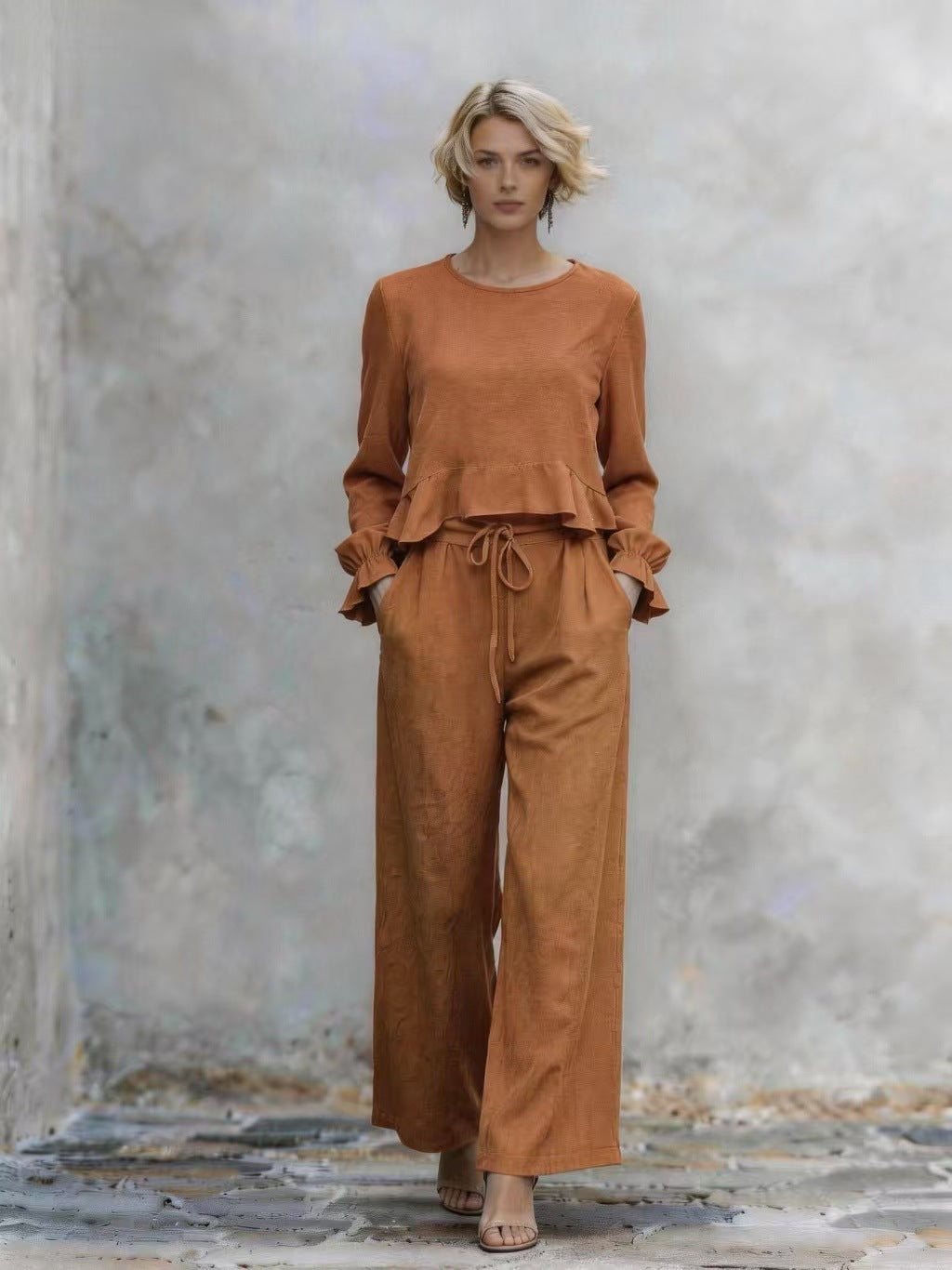 Comfortable Stylish Classic Women's Autumn Ruffles Fashion Casual Suit