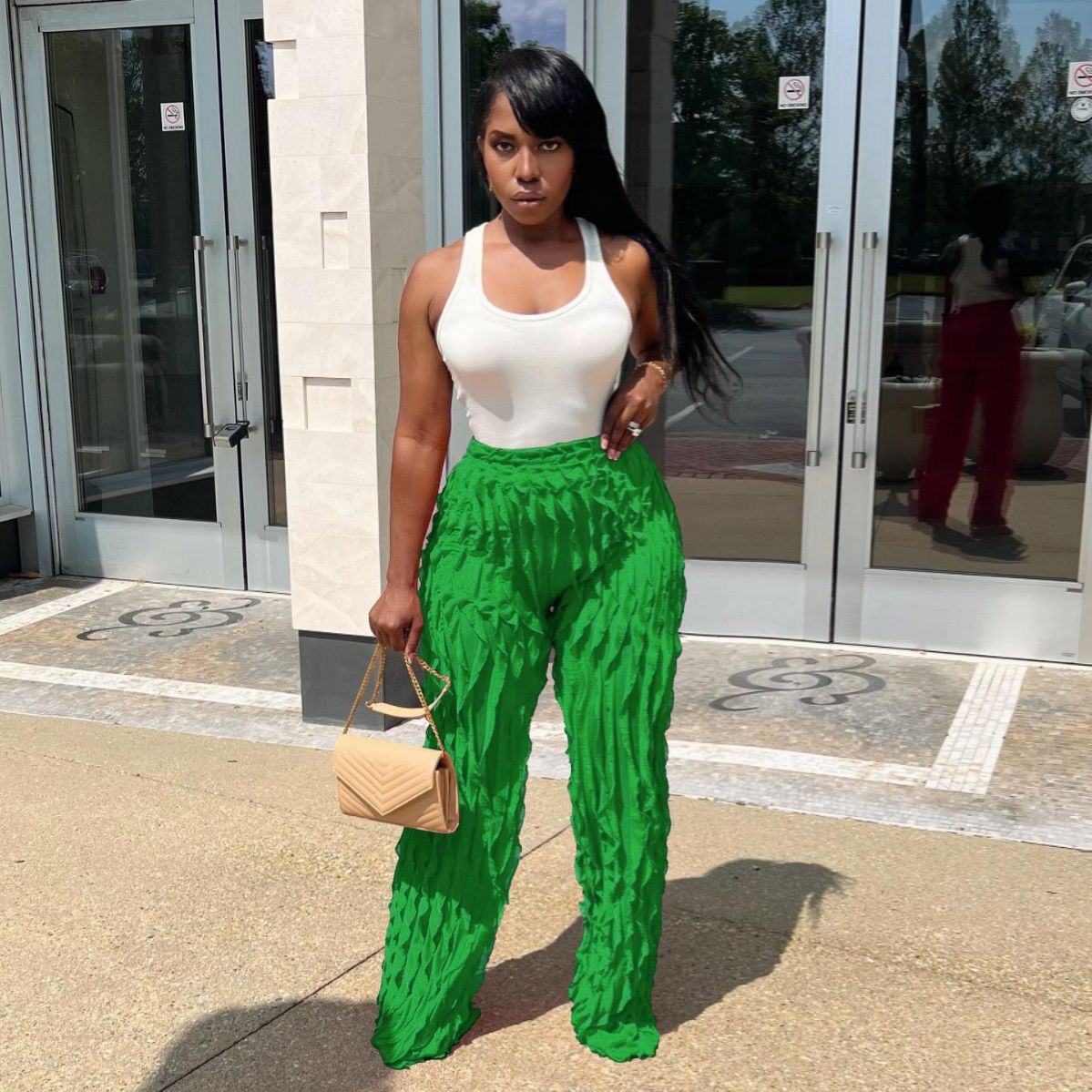 Women's Mesh Wavy Ruffled Loose High Waist Pants