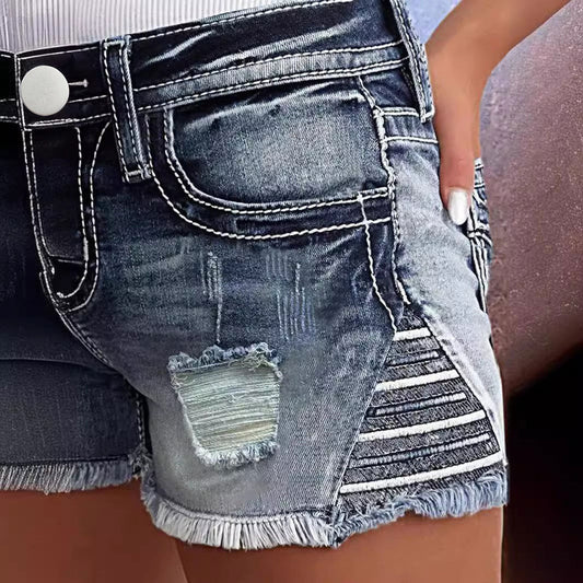 Women's Ripped Denim Stretch Slim Fit Embroidered Jeans
