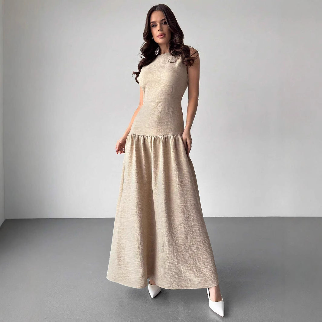 Women's Elegant Imitation Linen Cotton Harness Waist Gentle Retro Dress
