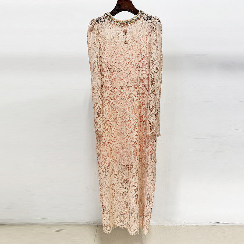 Graceful Fashion Bead Long-sleeved Water-soluble Lace Dress