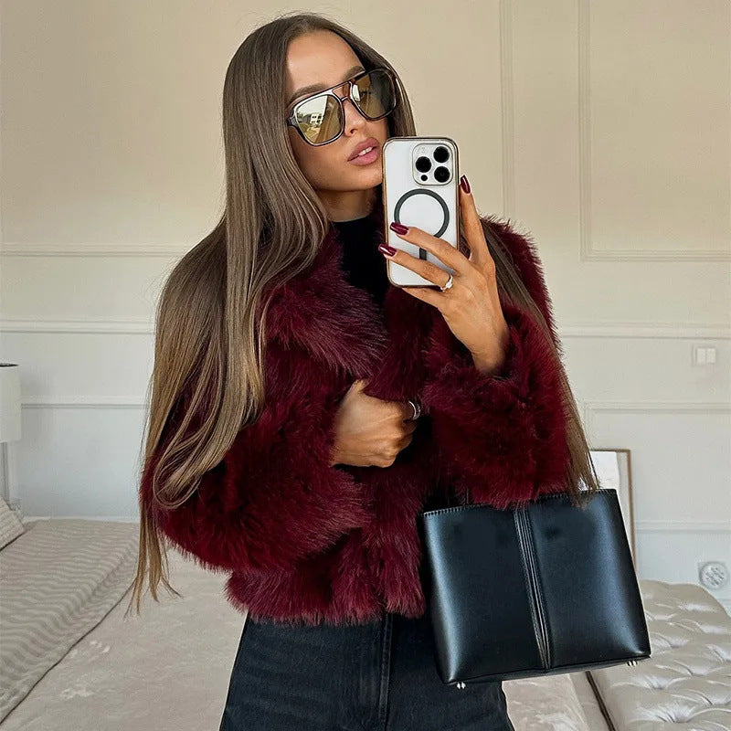 Women's Fashion Elegant Lapel Fur Collar Faux Coats