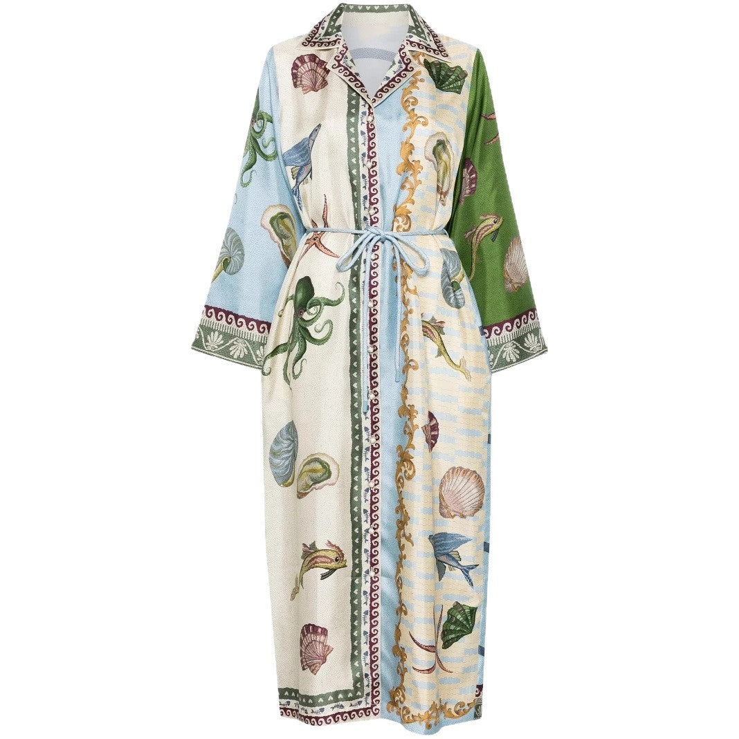 Stylish Temperament Leisure Linen Collar Long Dress