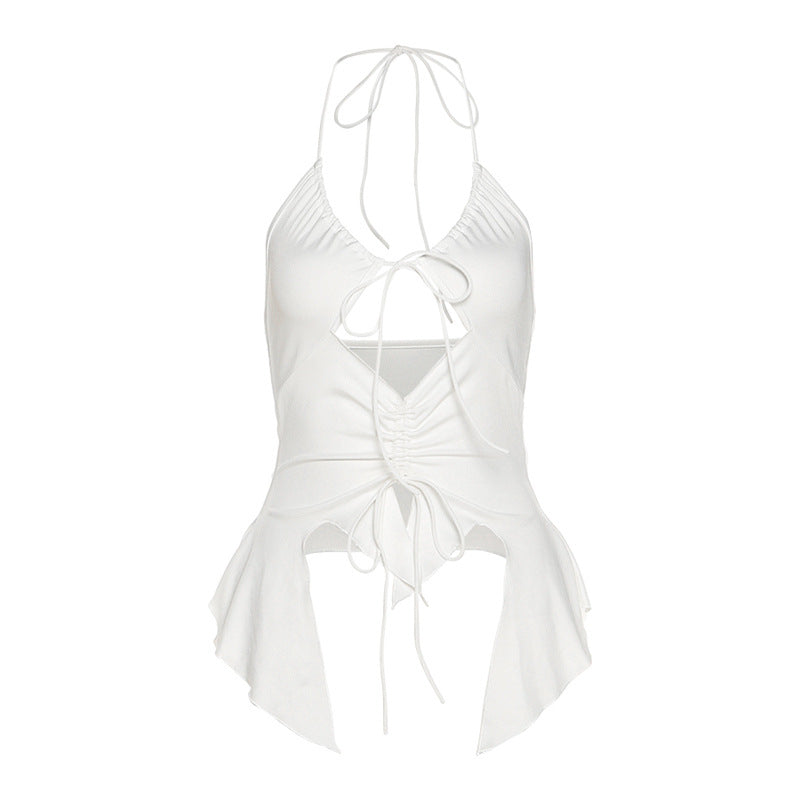 Women's Street Shooting Fashion Halter Thin Belt Hollow Tops