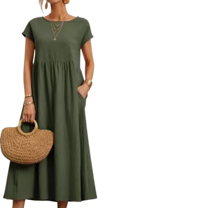 Color Sleeveless Loose Cotton Linen Pocket Dress