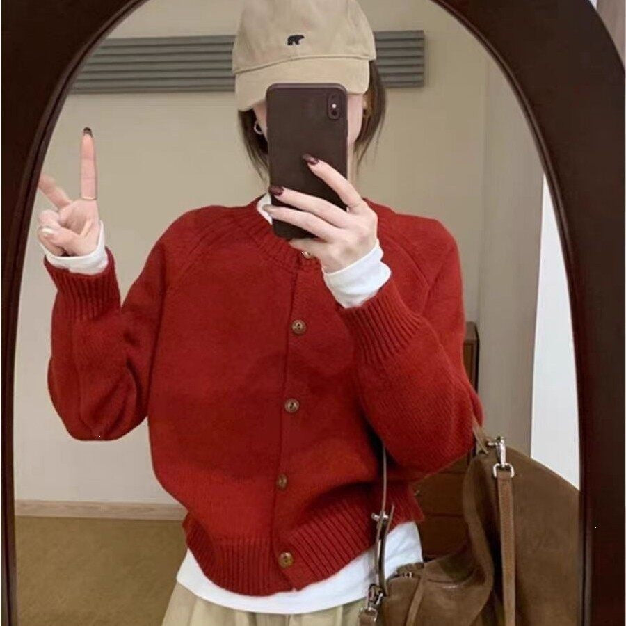 Women's Of Design Round Neck Loose Pure Color Idle Knitwear