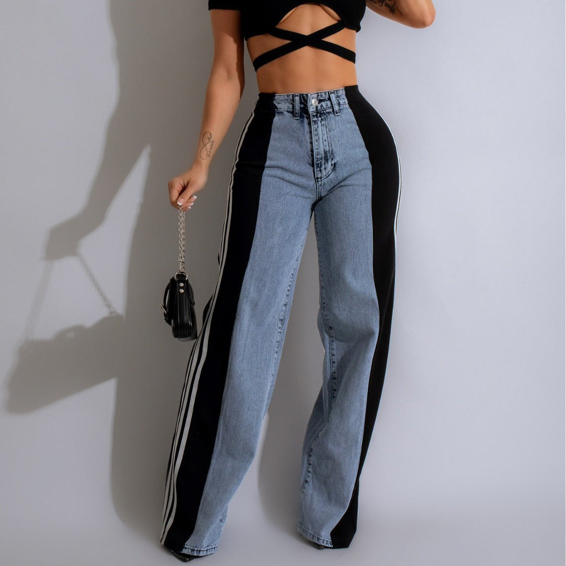 Women's Wide Leg Denim Trousers Casual High Jeans