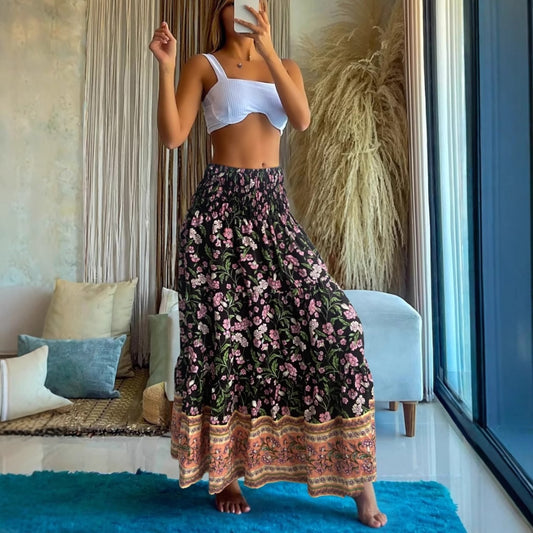 Women's Summer High Waist Elastic Loose Printed Skirts