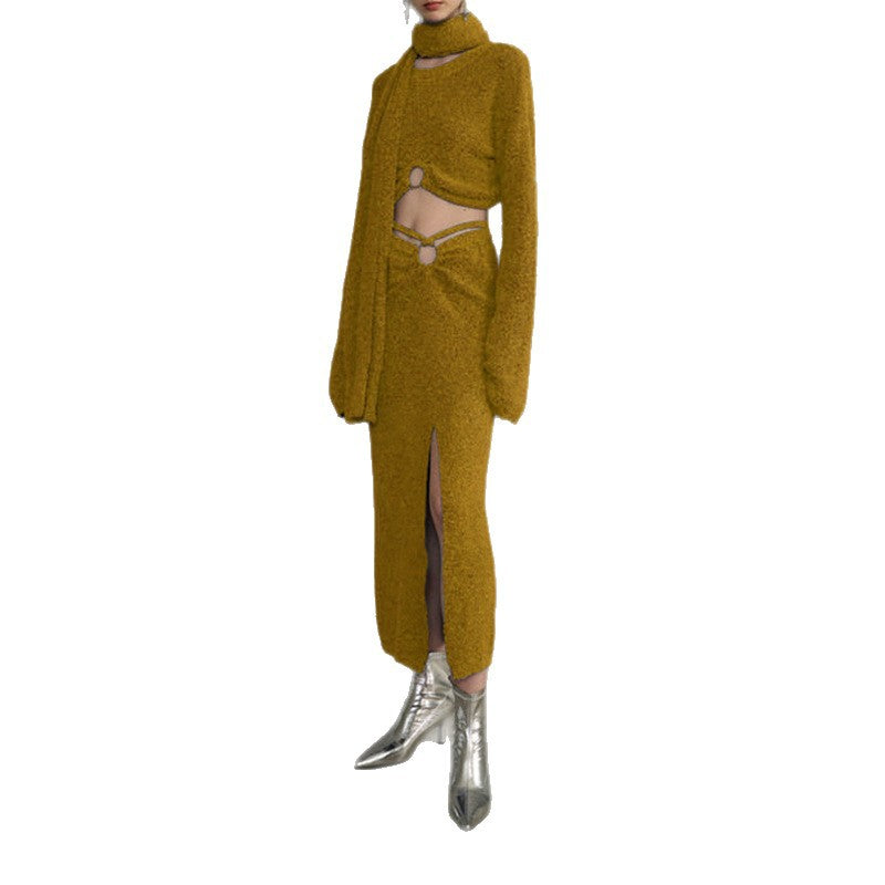 Women's Klein Blue Knitting Autumn Split Scarf Three-piece Suits