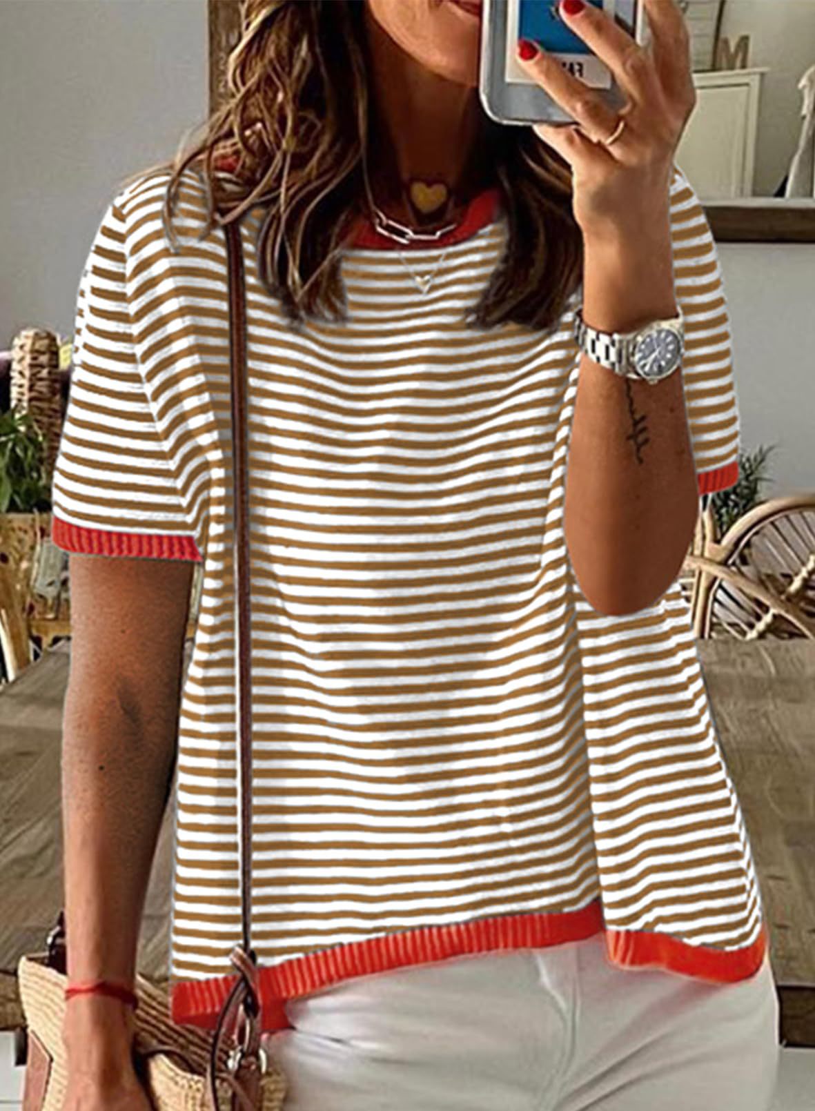 Striped Color Collision Design Drop Shoulder Women's Sweater