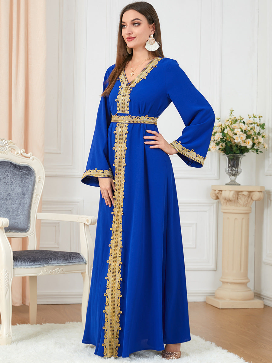 Women's Solid Color Stitching Basic Loose Embroidery Long Dresses