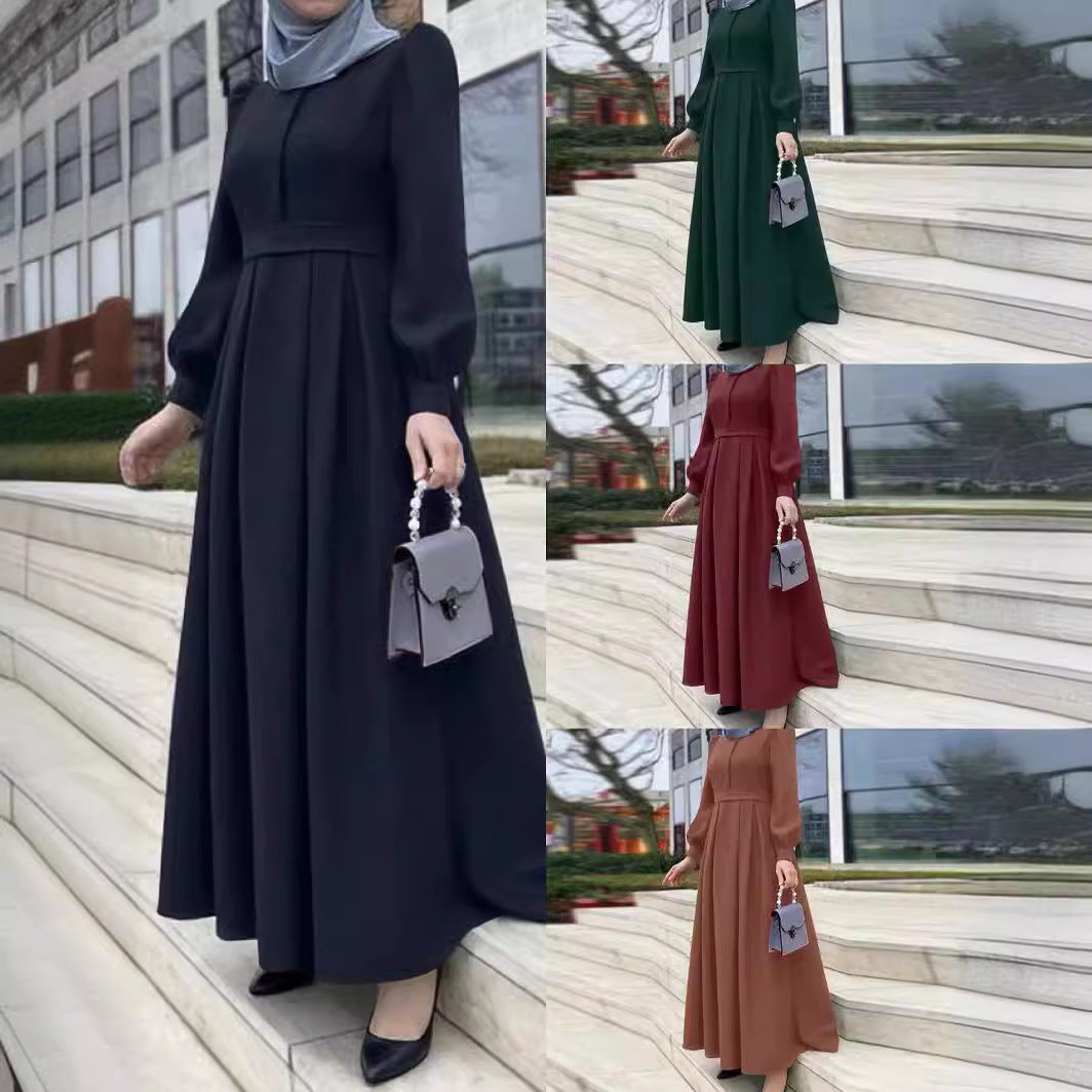 Casual Loose Solid Color Belt Long Dress