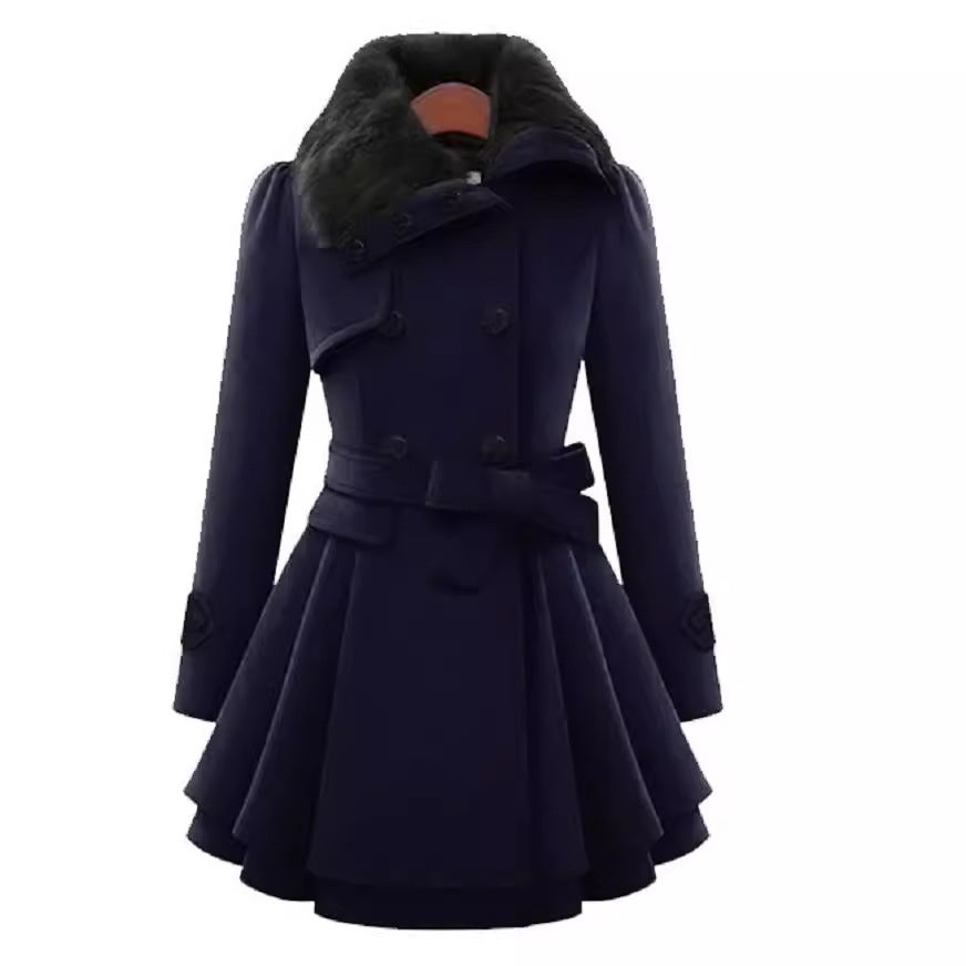 Women's Spring Large Mid-length Woolen Double Breasted Coats