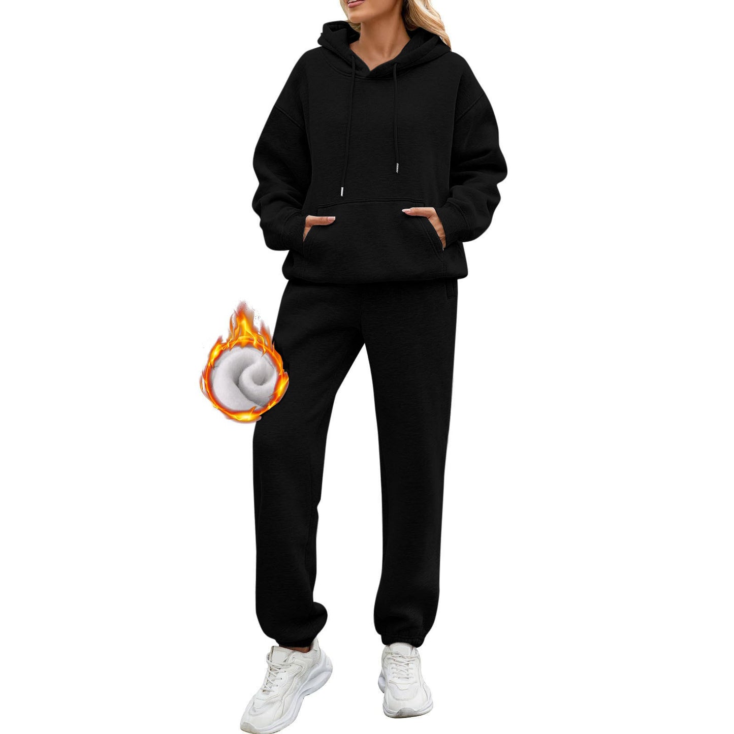 Women's Solid Color Long Sleeve Hooded Fleece Suits