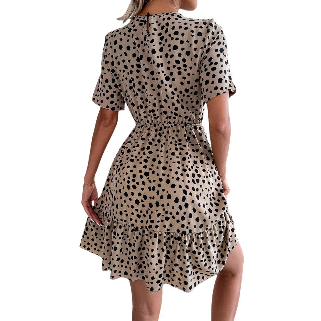 Women's Clearance Casual Polka-dot Cinched Ruffled Large Dress