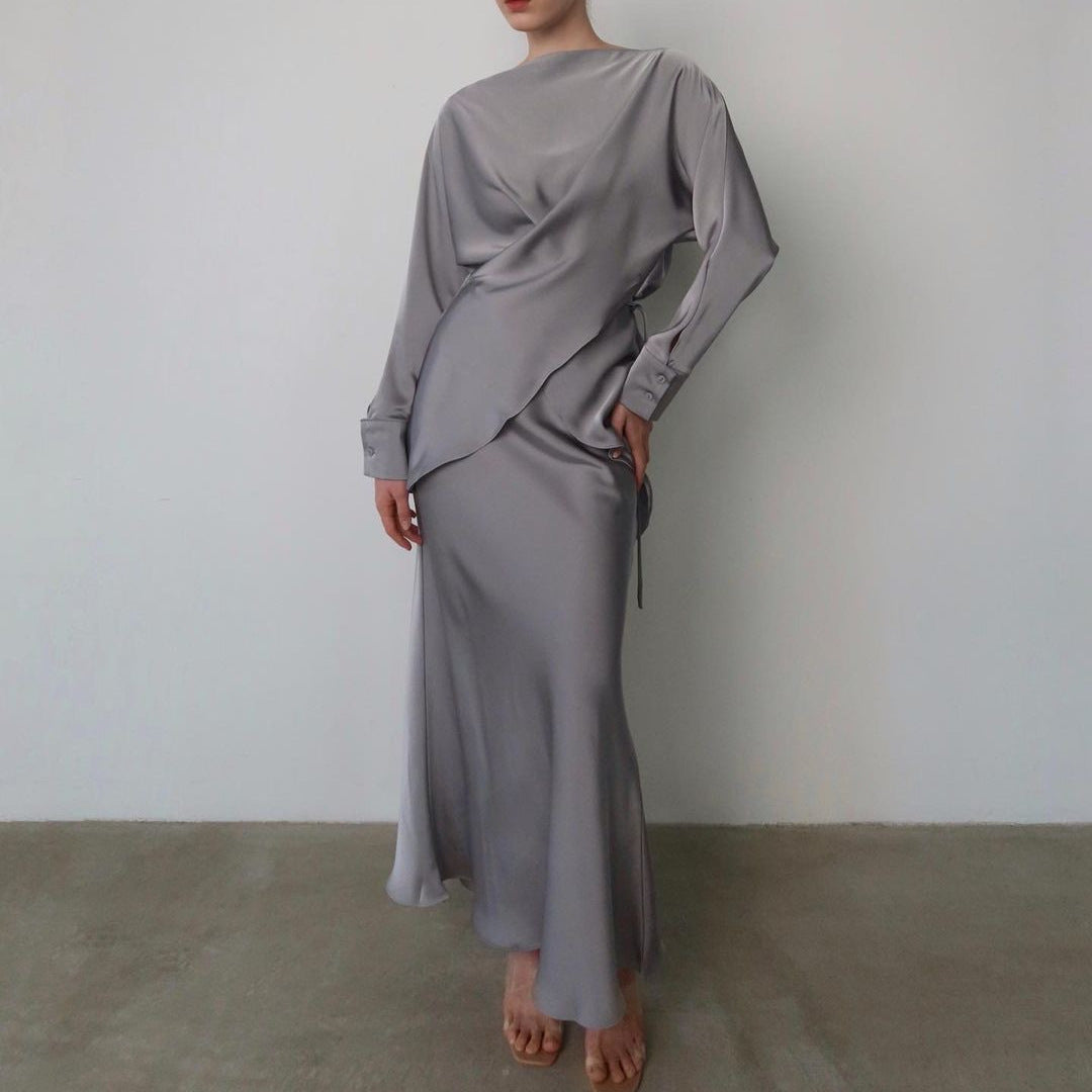 Women's Hot Elegant Graceful Satin Long-sleeved Two-piece Tops