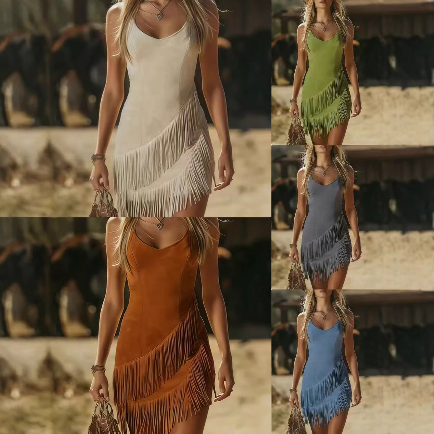 High-grade Tassel Suede Collar Sling Hip Music Dress