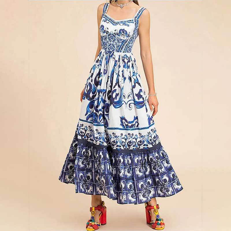 Women's Printed Bohemian Style Sexy Sling Large Dresses