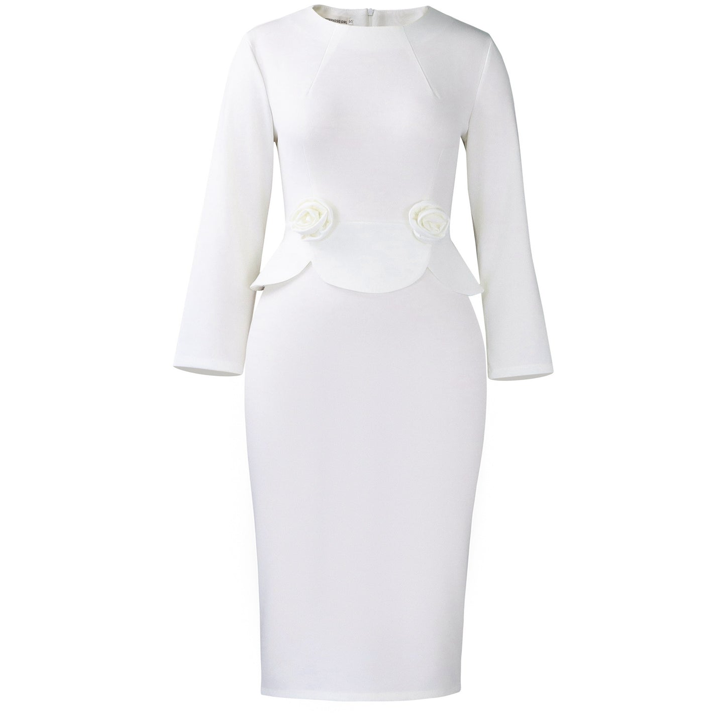 Women's Fashion Round Neck Long Sleeve Solid Color Three-dimensional Dress