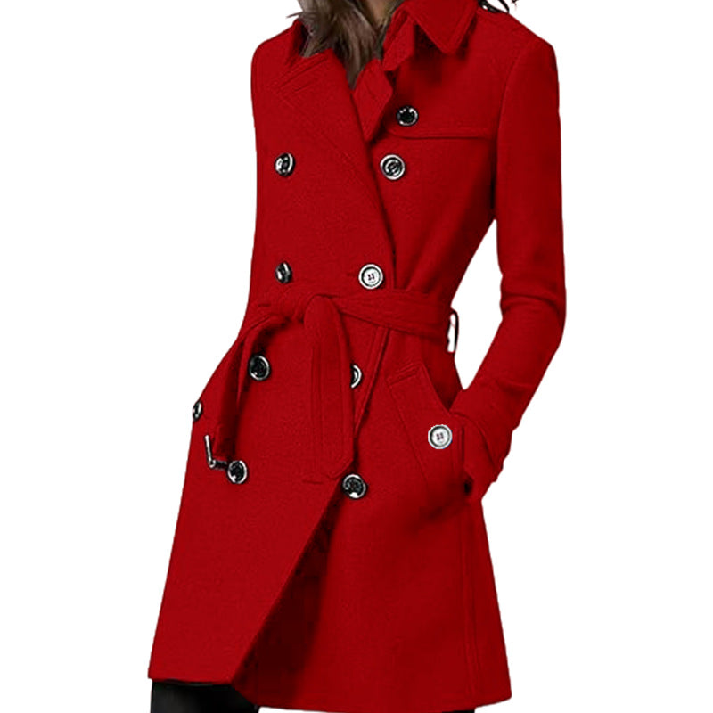 Women's Hot Single Long Woolen Double Breasted Coats