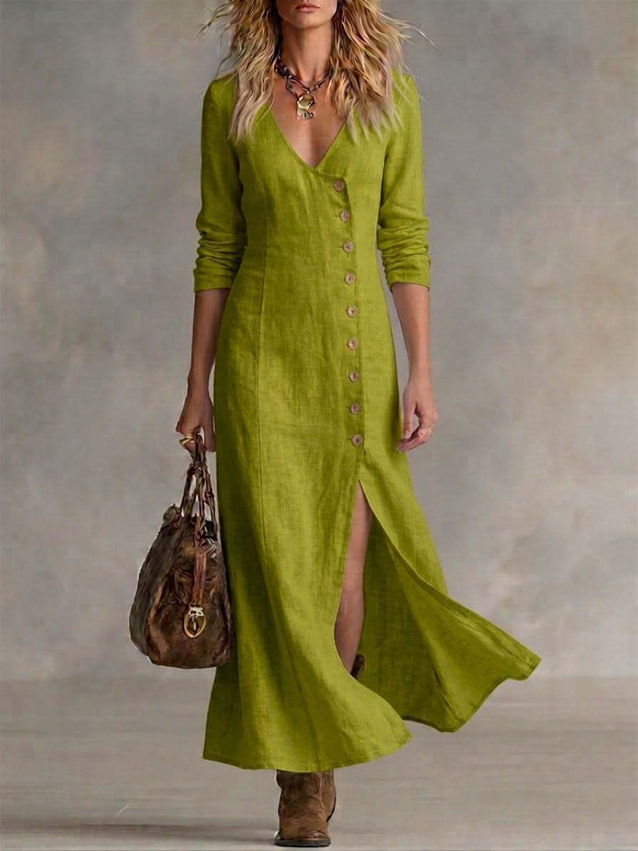 Women's Fashion Button Split Elegant Long Dress