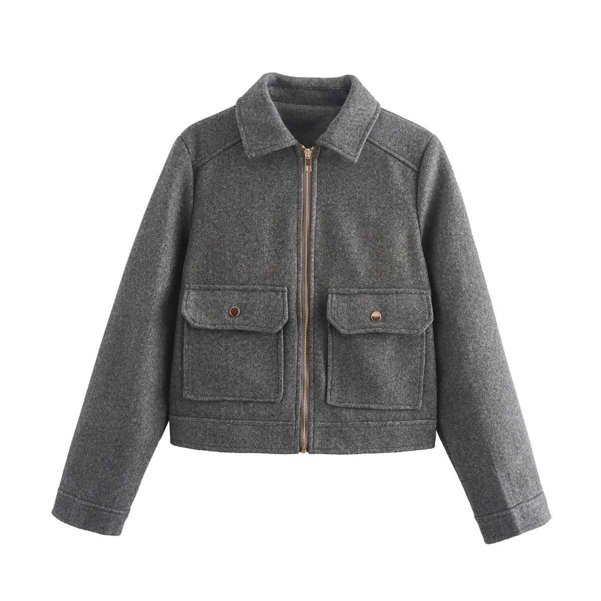 Women's Autumn Fashion Soft Woolen Pocket Zipper Coats
